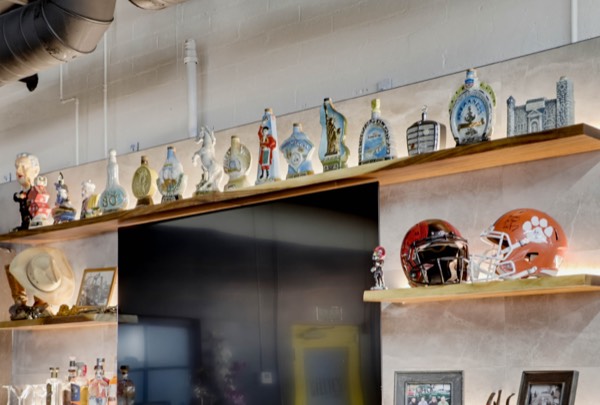 Decanters above the bar — Gillie's Auto Lounge